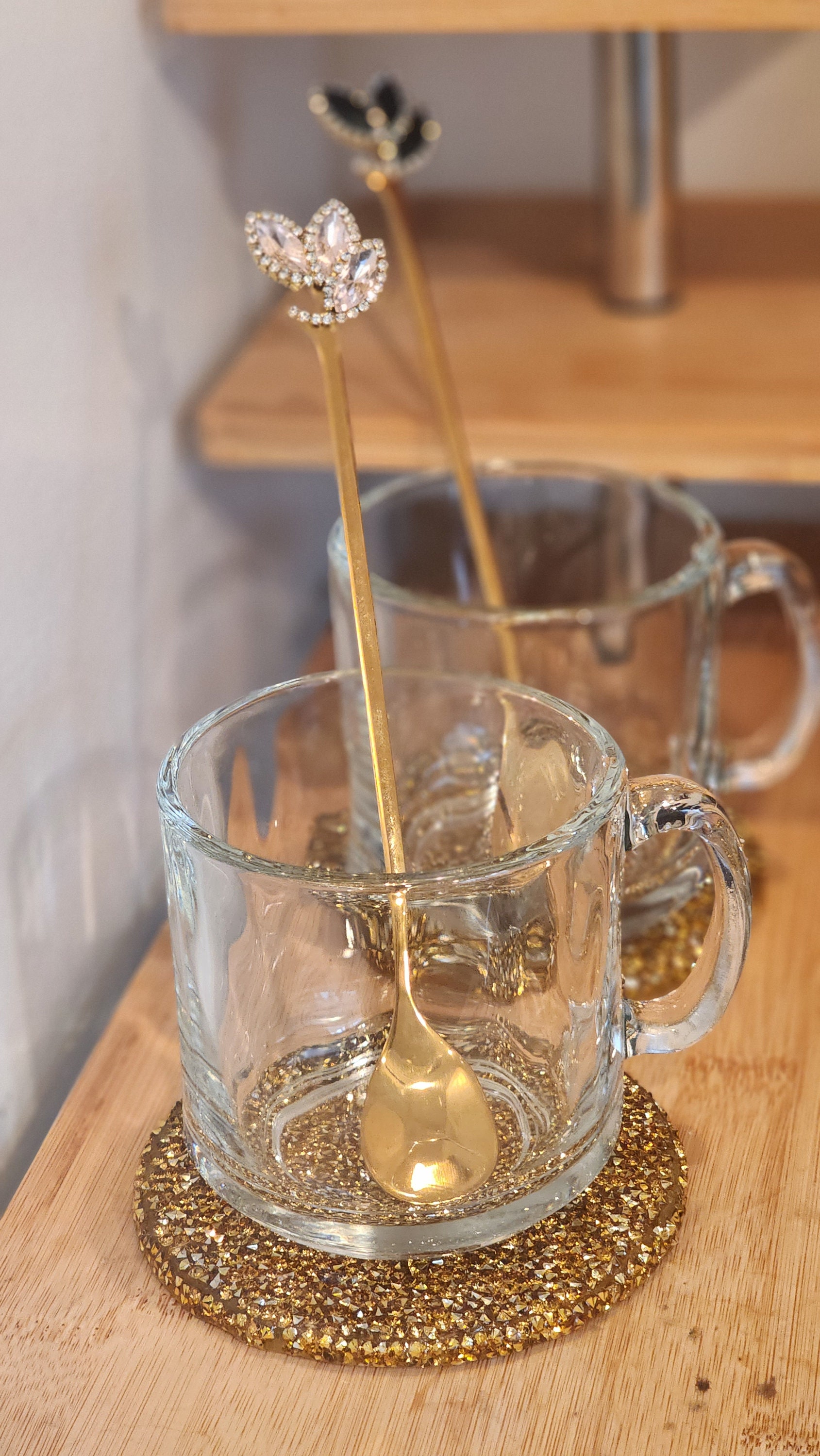 Sakura & Cat Paw Glass Stirrer Set Of 2 Stirrers For Coffee Mugs Cups
