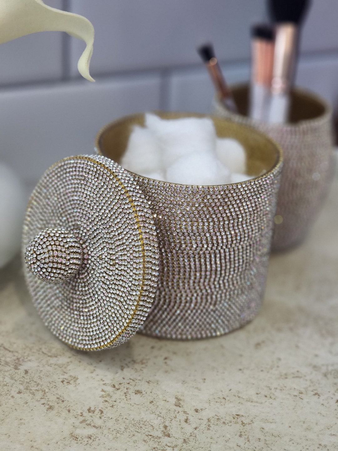 Mesmerizing Crystals Round Containers Bathroom Storage Etsy