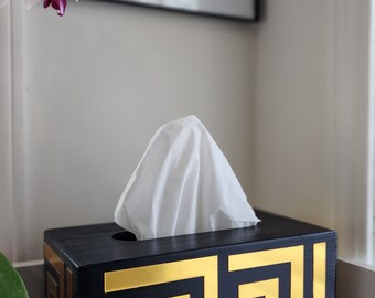 Black and Gold Tissue Box Covers, Modern Tissue Box Covers with Slide Out Bottom, Disposable Facial Tissue Box Cover