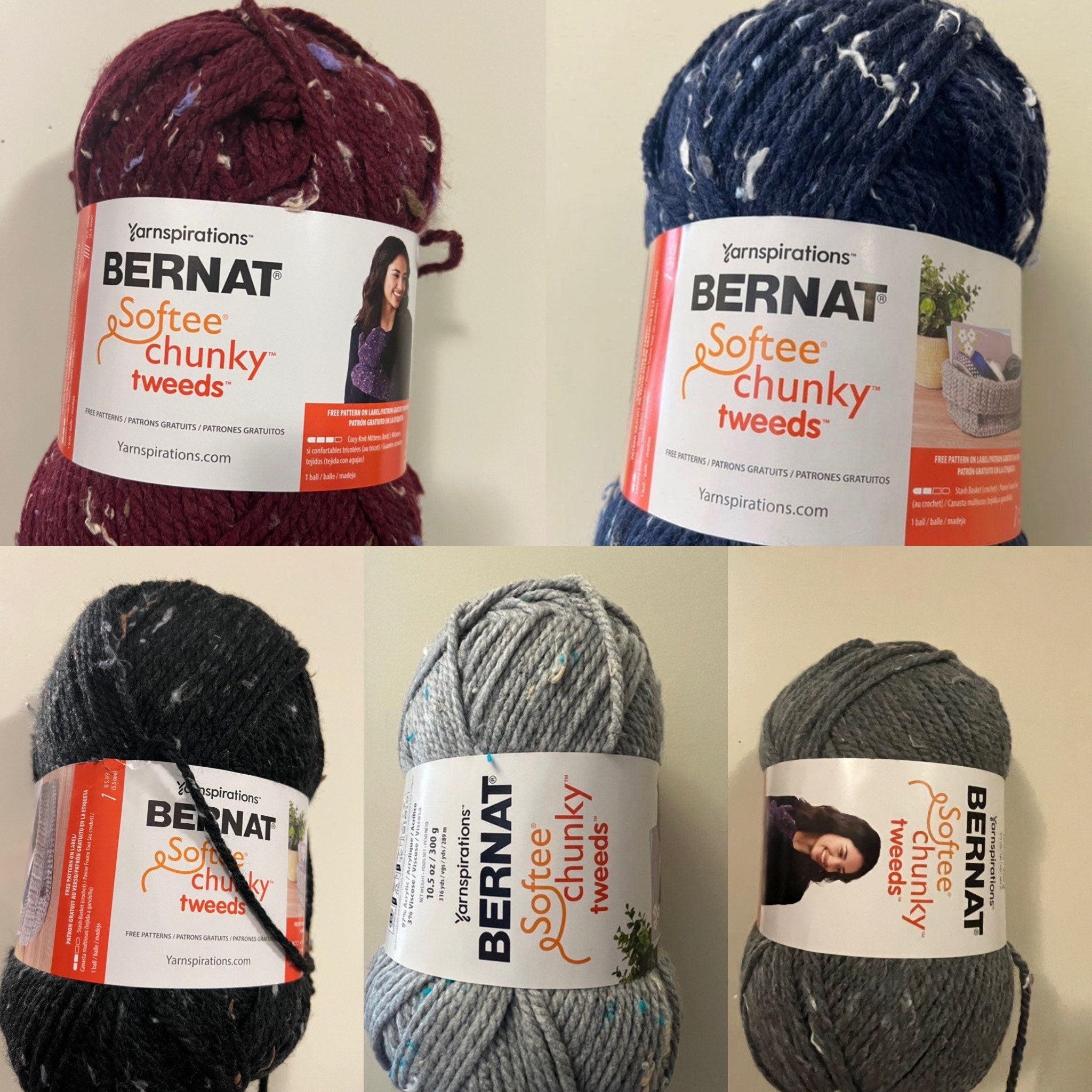 Bernat Softee Chunky Yarn, Lot of 4, Super Bulky, Color: 2 Black