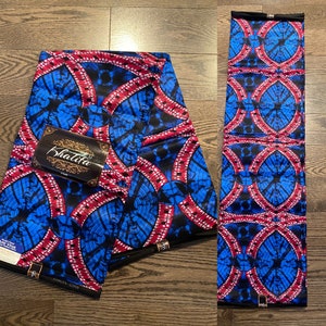 1 yard 100% cotton African Ankara Fabric Blue Red Ovals