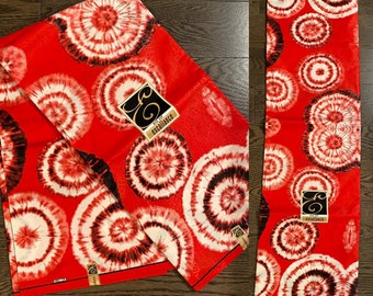 1 yard Polyester African Ankara Fabric Red  Tie & Dye