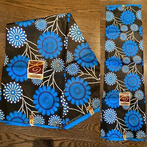 1 yard Polyester African Ankara Fabric Blue Moonbeams