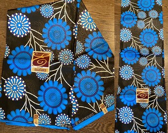 1 yard Polyester African Ankara Fabric Blue Moonbeams