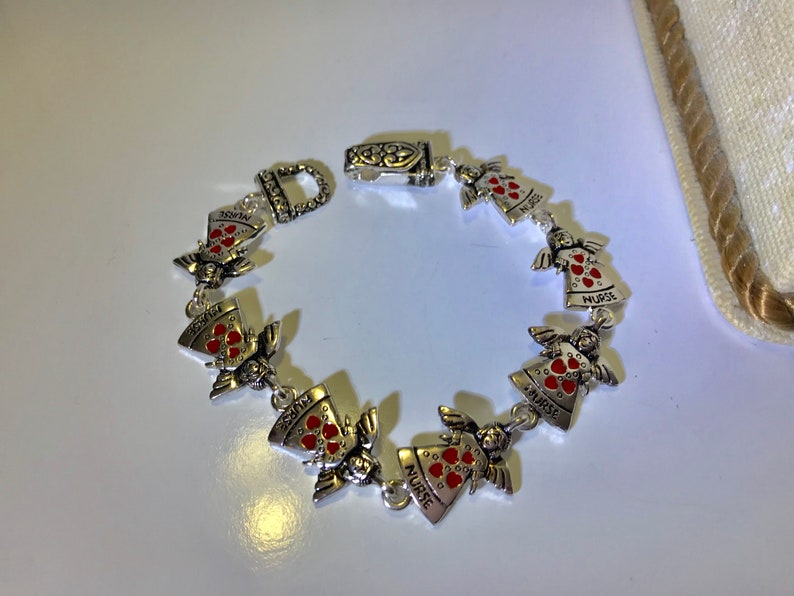 Angel Nurse Hearted Silver Bracelet with Loop ClaspBenefits Charity