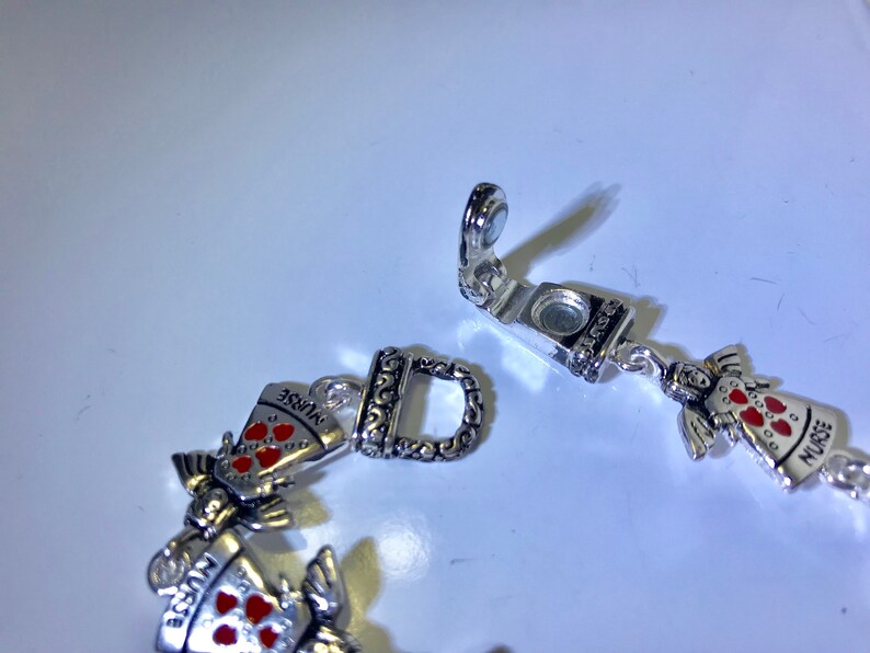 Angel Nurse Hearted Silver Bracelet with Loop ClaspBenefits Charity