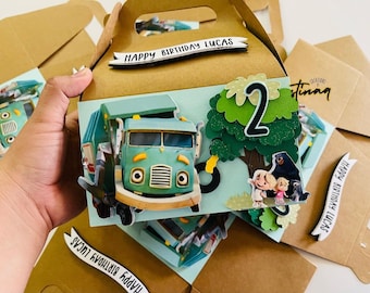 Trash Truck Birthday Party: Gable Boxes, Cake Topper & Banner