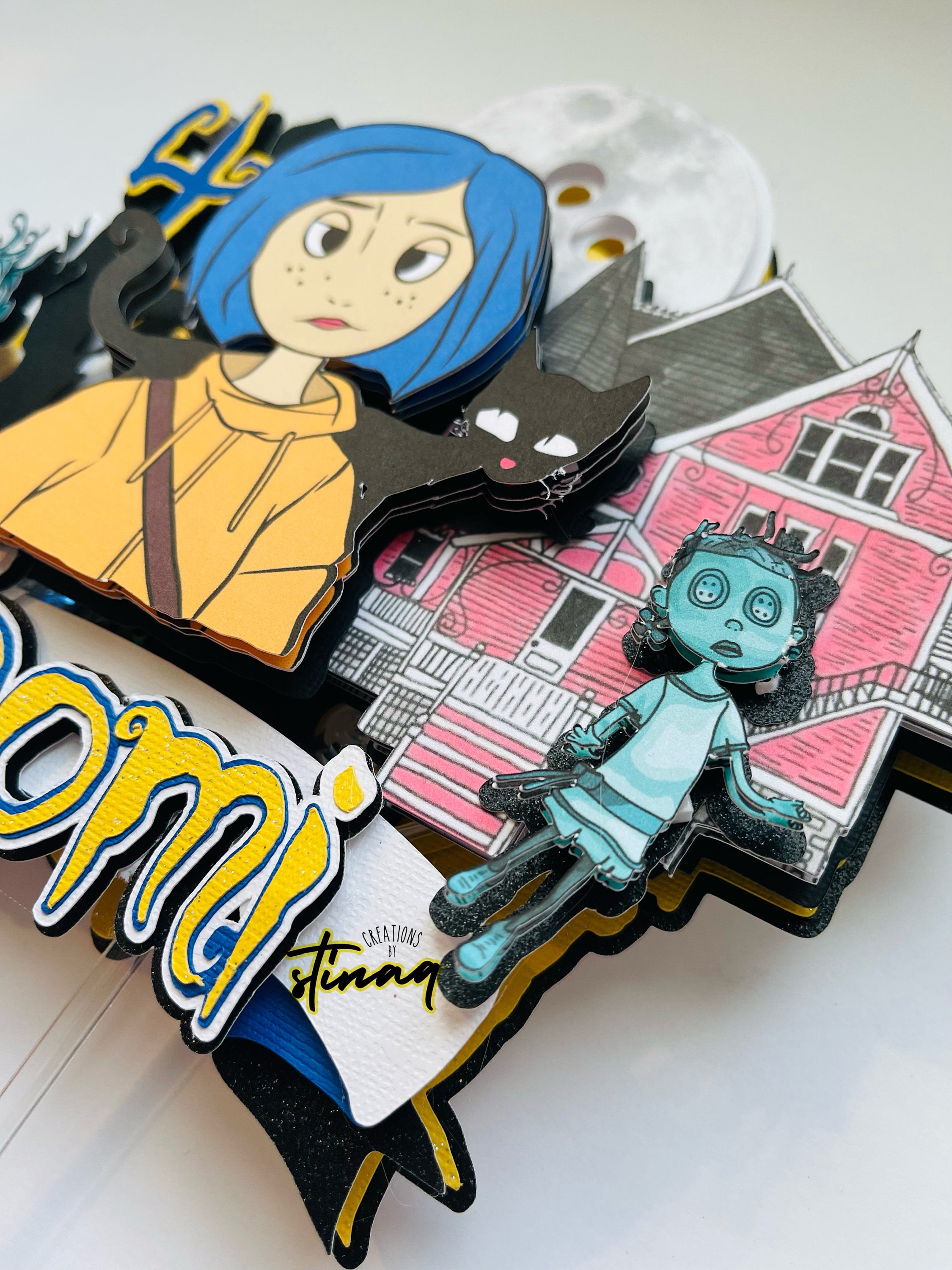 Coraline Cake Topper/ Glitter Party Decorations/ Kids Birthday Paper  Supplies/ Cute Custom Decor and Keepsake/ Halloween Party Supplies 