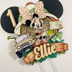 Safari Minnie Mouse Cake Topper: Personalized Birthday Party Decor