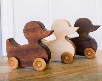 Wooden Montessori Duck Toy | Personalization Available | Natural Hardwood