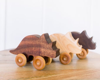 Wooden Montessori Triceratops Toy | Personalization Available | Natural Hardwood