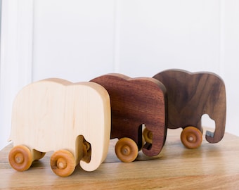 Wooden Montessori Elephant Toy | Personalization Available | Natural Hardwood