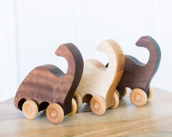 Wooden Montessori Brontosaurus Toy | Personalization Available | Natural Hardwood