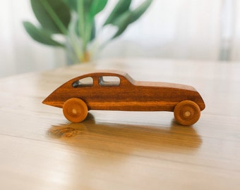Wooden Montessori Vintage Car Toy | Personalization Available | Natural Hardwood