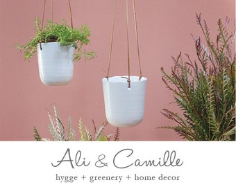 Hanging planter, succulent planter, ceramic planter, white ceramic planter, hanging plant pot