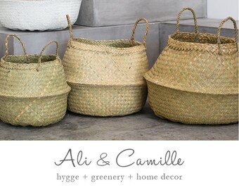 Set of 2 Pack Natural Woven Fruit Basket Bowls Black Star Handmade Seagrass Decorative Bowl Chic Rustic Boho Decor Wall Hanging Basket