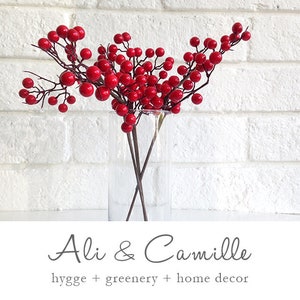 Red Christmas berry, stem, Christmas decor, vintage Christmas, Hygge, Christmas Holiday decor, red berries, Christmas berry stem