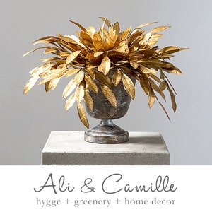 Metallic bay leaf spray, gold stem, individual stem, artificial Fall stem, gold Christmas, metallic decor, NOTE: Sold as a single stem