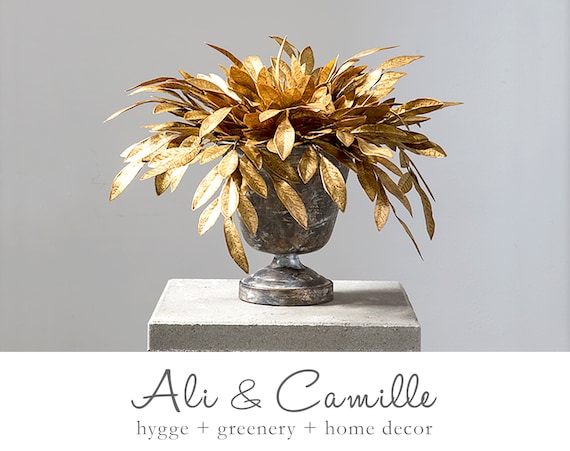 Metallic Gold Bay Leaf Stem: 17" Faux Fall Christmas Decor