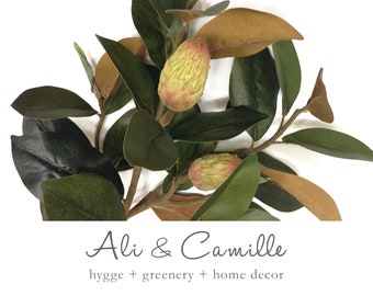 37" Magnolia branch, magnolia leaves, faux magnolia, realistic magnolia bud spray, wedding magnolia stem, artificial magnolia