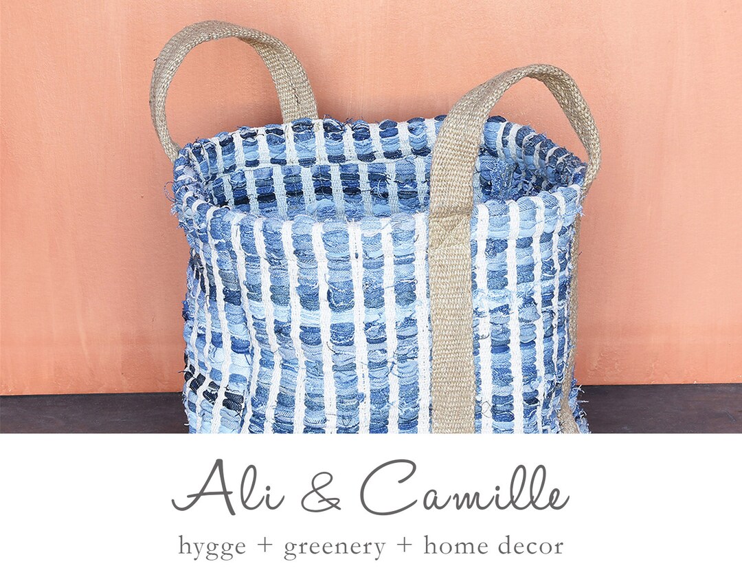 Basket, Denim Woven Basket, Tote, Hygge Decor, Blue Storage Basket