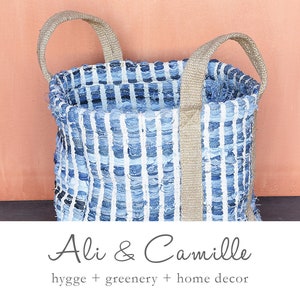 Basket, denim woven basket, tote, Hygge decor, blue storage basket, basket planter, Hygge, seagrass basket, bathroom basket, bathroom basket