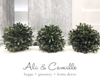 Boxwood ball, add a touch of greenery to any space with our lifelike 4" artificial boxwood ball. Perfect for DIY projects and home decor.