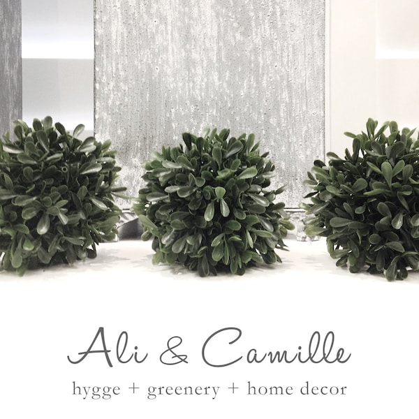 Boxwood ball, add a touch of greenery to any space with our lifelike 4" artificial boxwood ball. Perfect for your DIY projects.