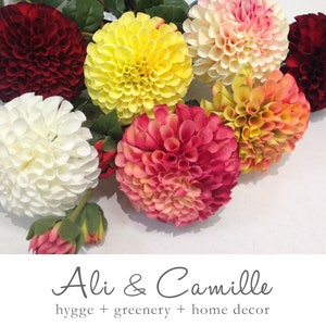 Dahlia, 7 colors, faux, pompom dahlia, artificial flower, white dahlia, burgundy dahlia, pink dahlia, orange dahlia, yellow dahlia