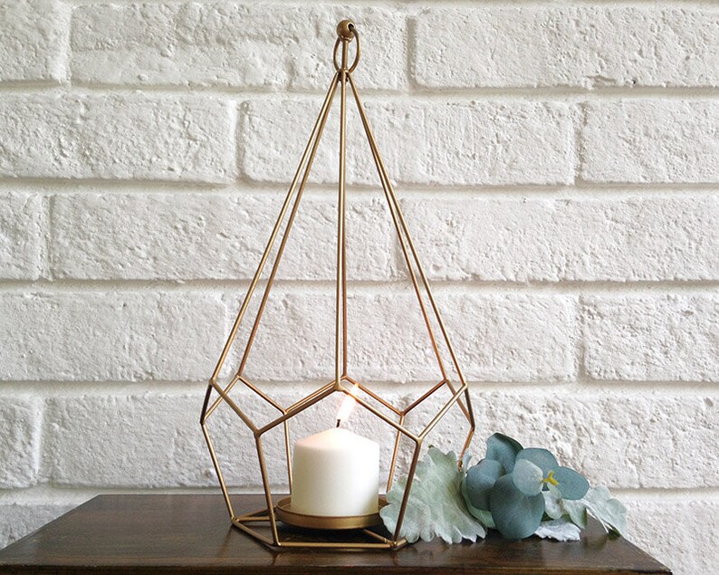 Geometric Votive Tall Hanging Votive Candle Holder Brass Etsy