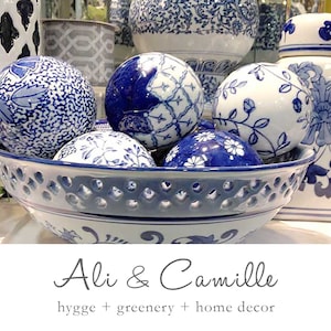 Chinoiserie Orbs or bowl, 3 cobalt blue and white carpet balls or bowl. Beautiful Tollmache, Chinese porcelain decor, NOTE: Sold separately