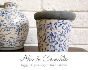 Blue white ceramic pot, planter, vase, ceramic planter, chinoiserie, clay jar, pottery planter, blue white decor, herb planter, flower vase