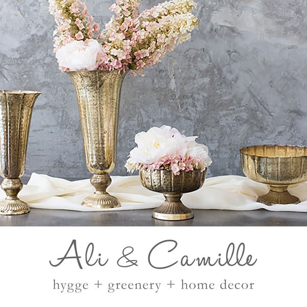 Faded Gold Metal Compote Vase: Wedding Centerpiece Pedestal