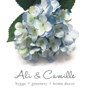 Pale blue green hydrangea artificial flower, enjoy easy care with our  life like silk hydrangea no maintenance and sold individually