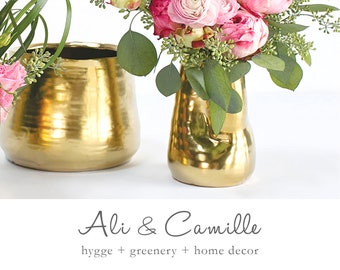 Matte Gold Ceramic Vase: Rustic Modern Home Decor
