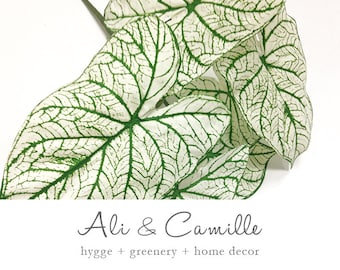 Caladium lush artificial bush; elevate your decor with our Caladium bush, 23&quot; tall with 7 two-toned cream and green leaves and hassle-free.