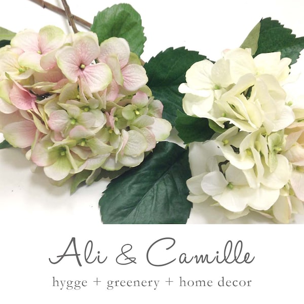 Pale pink hydrangea, a blush artificial garden hydrangea to refresh your space with timeless beauty. Lifelike and hassle-free decor solution