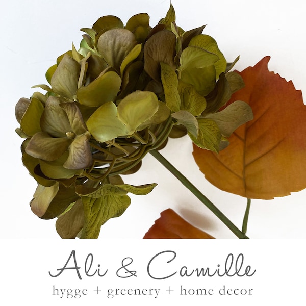 Green hydrangea, dried flower-look, beautiful green hydrangea for color in a vase or arrangement, hydrangea flower, artificial hydrangea