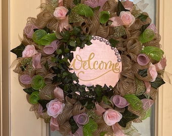 AKA Alpha Kappa Alpha inspired wreath, sorority wreath, pink and green wreath, ivy and pearls wreath, HBCU gift, door hanger