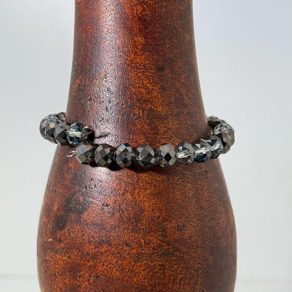 Memory wire wrap bracelet with charcoal tint/clear 8mm beads
