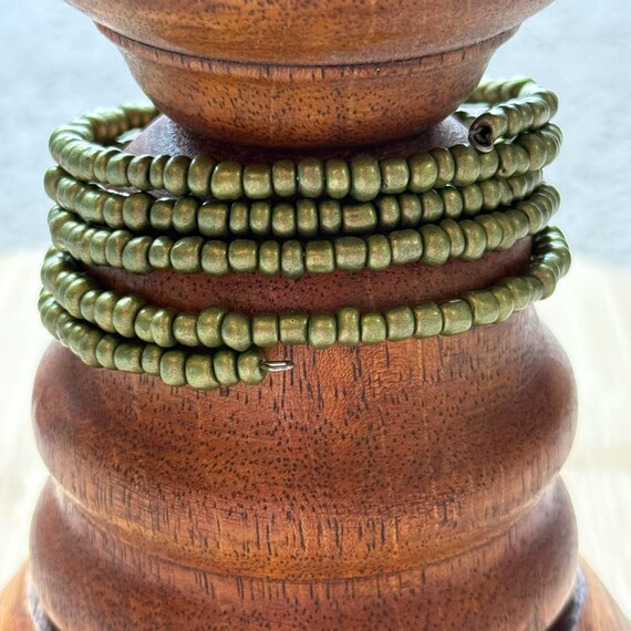 Memory wire wrap bracelet with olive green beads