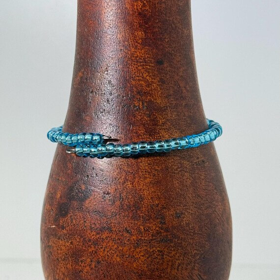 Memory wire wrap bracelet with blue 4mm beads