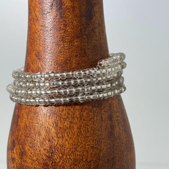 Memory wire wrap bracelet with clear beads