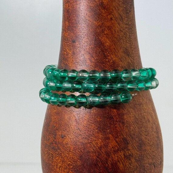 Memory wire wrap bracelet with green 5mm beads