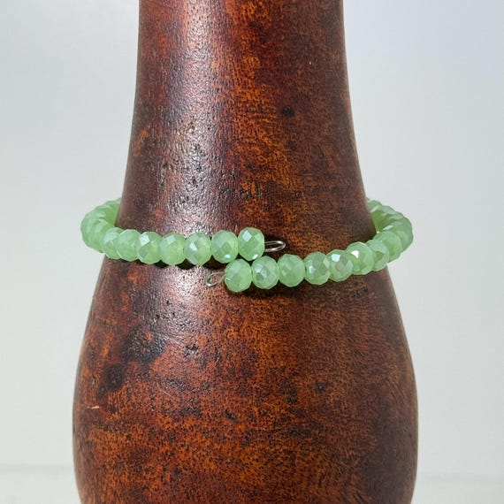 Memory wire wrap bracelet with mint green 4mm beads