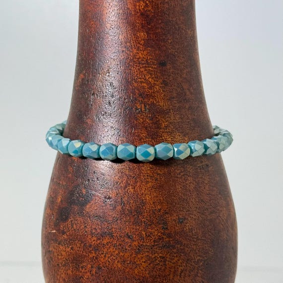 Memory wire wrap bracelet with blue 6mm beads