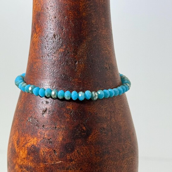 Memory wire wrap bracelet with blue 4mm beads