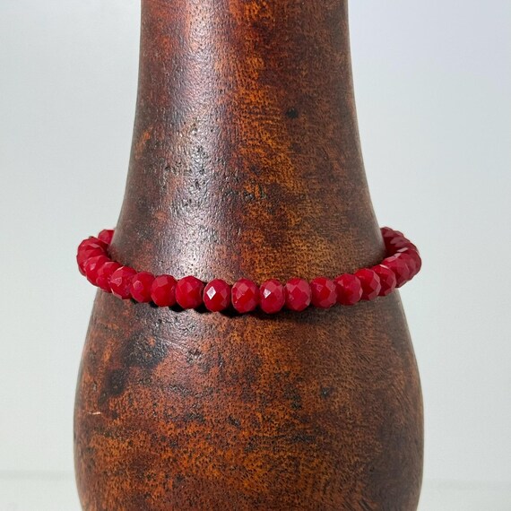 Memory wire wrap bracelet with red 6mm beads