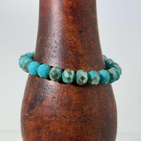 Memory wire wrap bracelet with blue 10mm beads