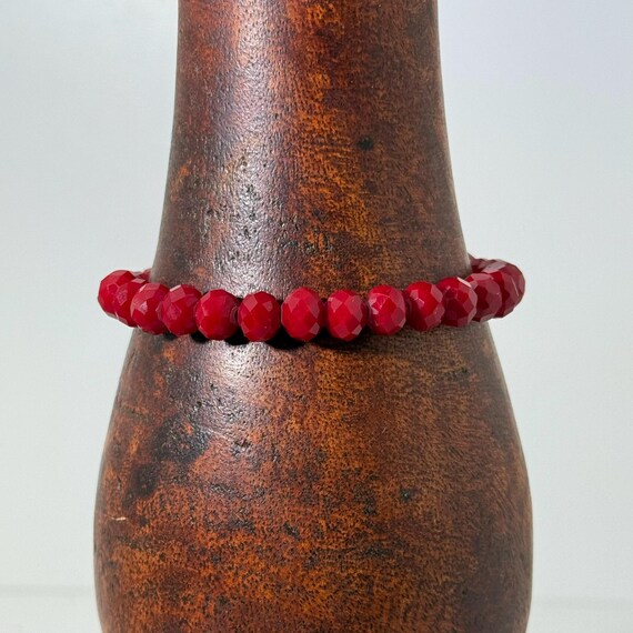 Memory wire wrap bracelet with red 7mm beads